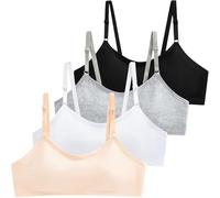 Domee Sujetadores Acolchado Top Algodón Ropa Interior Deportes Niña Paquete de 4 Negra + Blanca + Gris + Desnuda 12-16 Años
