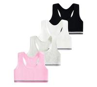 Domee Sujetadores de Algodón Top sin Aros Ropa Interior Niña Paquete de 4 Negra + Blanca + Gris + Rosa 8-10 Años (Talla del Fabricante M)