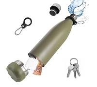 Domemit Botella de Agua Segura con Compartimento Oculto Secreto, Caja de Almacenamiento de Acero Inoxidable, Desenrosca la Parte Inferior para Guardar tus Objetos de Valor, Verde militar 730ml