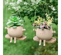 Domensi 2 macetas Colgantes Colgantes para Plantas al Aire Libre, Interiores, Cabeza Colgante, macetas suculentas para Cuerda de Resina, Bonitas macetas para Plantas de Interior con Agujero de