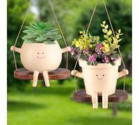 Domensi 2 macetas colgantes de cara oscilante, lindas macetas para plantas vivas al aire libre e interior, macetas de resina para suculentas para cuerda, bonitas macetas con agujero de drenaje, regalo