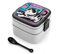 Domestic Cat Bento Box 1000ml Leak Proof Lunch Container with Removable Dividers & Spoon - BPA-Free PP Stackable Lunch Box for Work, Office, Picnic, Travel, Dining Out