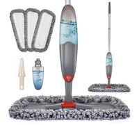 Domi-patrol - Mopa de microfibra para limpieza suelos, con 3 almohadillas lavables y función rociadora depósito agua recargable 635 ml, polvo laminados, negro