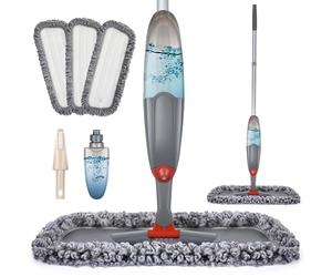 Domi-Patrol - Escoba para el Suelo con Spray, Escobillas de vaporizador para la Limpieza, Microfibra Escoba para Suelos de Madera con 3 Sellos Reutilizables y 635 ml Botella Recargable