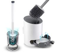 Domi-patrol Escobilla de inodoro con soporte para montaje en pared, cepillo de inodoro moderno mejorado y soporte, juego de cepillo de inodoro de baño de cerdas de silicona con alfombrilla de