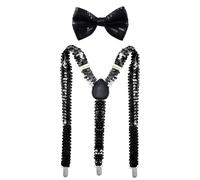 Domicubes Juego de tirantes de lentejuelas, 2 unidades de tirantes con purpurina con pajarita brillante, clip en Y, corbata brillante, unisex, para Halloween, cosplay, carnaval, año nuevo, carnaval