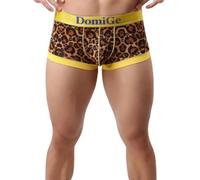 DomiGe Mens Low Rise Trunks with Logo Waistband and Ribbed Legs Underwear | Three bold prints on a low rise trunk with a gold logo waistband