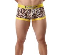 DomiGe Mens Low Rise Trunks with Logo Waistband and Ribbed Legs Underwear | Three bold prints on a low rise trunk with a gold logo waistband