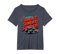 ¡Domingo! Domingo! Domingo! Evento para Adultos Monster Truck Camiseta, Mujer Tallas Grandes, Azul Jaspeado, 1XL Grande