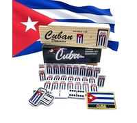 Dominó doble de estilo cubano - 28 azulejos blancos clásicos con puntas negras - Incluye caja de madera - Audaz, duradero y listo para familiares y amigos