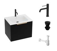 domino Lavita Oregon Juego de baño de 60 cm, armario de pie blanco de MDF con lavabo, cajones y sistema de cierre suave, diseño compacto, grifo cromado, desagüe y sifón, ideal para espacios pequeños