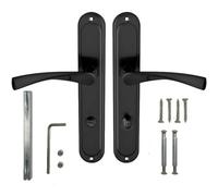Domino Manija de puerta 78 Drückergarnitur WC - Juego para baño Izquierda y derecha, para puertas de inodoro/baño, forma L, Türklinke de aluminio negro, juego de manija ROMANA BLACK