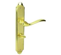 DOMINO Tirador de puerta 78 para inodoro - Juego de herrajes para puerta izquierda y derecha para WC/cuarto de baño en forma de L, herrajes de puerta de latón dorado TULUZA M1/M2