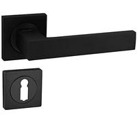 domino Tirador de puerta QUBIK-QR BLACK - Juego de rosetas de barba | Tirador de puerta cuadrado de aluminio negro para puertas interiores