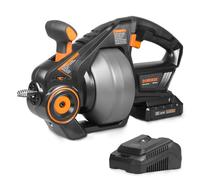 DOMINOX Desatascador eléctrico en espiral de 18 V con espiral de limpieza de 7,6 m, limpiador de desagüe con batería, para desbloquear inodoros, aguas residuales, baños, tuberías de desagüe (incluidas