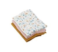 Domiva - Lote de 3 Capas de Gasa de algodón: 1 Estampado + 2 Uni Rosa Caramel 60 x 60 cm, 1 Estampado + 2 Uni Rosa Caramelo