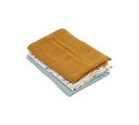 Domiva - Lote de 3 Idiomas de Gas de algodón: 1 Estampado + 2 Uni Verde Caramel 60 x 60 cm, 1 Estampado + 2 Uni Verde Caramel