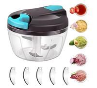 Domkan Cortador de cebolla de 520 ml, cortador de cebolla manual con 3 cuchillas de acero inoxidable, 5 cuchillas extra y 1 batidora