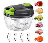 Domkan Cortador de Cebolla Manual de 520 ml con 3 Cuchillas de Acero Inoxidable, 5 Cuchillas Extra y 1 Batidora, Cortador de Cebolla con Disco Verde
