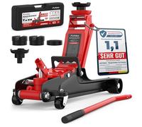 Domkraft 2,5T extra plano - domkraft hidráulica con maletín, 3 almohadillas de goma y adaptador - gato hidráulico para coches de pasajeros de hasta 2 500 kg (rojo)