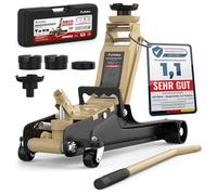 Domkraft 2,5T extra plano - gato de tijera hidráulico con maletín, 3 almohadillas de goma y adaptador - gato de tijera para coches de pasajeros de hasta 2 500 kg (beige)