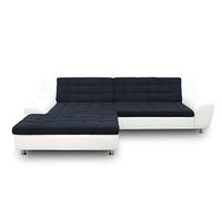 DOMO. collection Morton - Sofá esquinero en Forma de L de Piel con Acolchado de Microfibra, esquinero, Piel sintética, 304 x 200 x 84 cm, Color Negro y Blanco