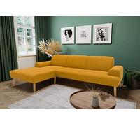 DOMO Collection Salinas Sofá Esquinera con núcleo de muelles, Sofá de muelles en Forma de L con Patas de Madera y Aspecto Flotante, Sofá, Sofá, Esquinera, Curcuma, 292 x 176 cm