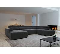 DOMO. collection Sofa Brandon, Wohnlandschaft mit Rückenfunktion in U-Form, Polsterecke, Eckgarnitur, Polstergarnitur 359 x 228 x 80 cm (BxTxH), Grau