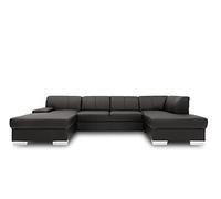 DOMO. collection Sofá de Piel en Forma de U, tapizado, 150 x 304 x 150 cm (Ancho x Profundidad x Alto), Color Negro
