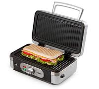 DOMO DO9136C - Sandwichera multifunción 3 en 1, plancha para gofres, parrilla de contacto, revestimiento antiadherente, acero inoxidable/negro