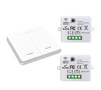 DOMO-MATIC Interruptor de Luz Inalámbrico con Receptor de Relé 10A, RF 433MHz, Negro, Fácil Instalación, para Luces hasta 1500W (2 Receptores 1 interruptor)