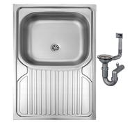 DomoDomo Apollo Fregadero de 1 cámara, acabado satinado, acero inoxidable, 80 x 60 x 160 mm, incluye sifón y accesorios de montaje