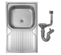 DomoDomo Apollo Fregadero de 1 cámara con escurridor, sifón y orificio para grifo (A/B) - Acabado satinado, 800 x 500 x 160 mm