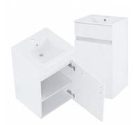 DomoDomo - Armario de baño colgante blanco de 45 cm con lavabo de cerámica - Armario de baño estrecho con puertas y estante - Armario colgante moderno para baños pequeños - Muebles de baño ahorran