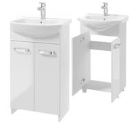 Domodomo Armario de baño con lavabo, 83 x 50 x 40 cm, armario de baño de pie y armario bajo, lacado, elegante juego con lavabo de cerámica (Mila ancho 50 cm)