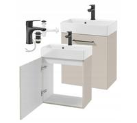 DomoDomo - Armario para debajo del lavabo colgante de 60 x 50 cm con lavabo y grifo, armario de baño montado, cachemira mate, 30 cm de profundidad, cierre suave, juego con sifón y clic clac