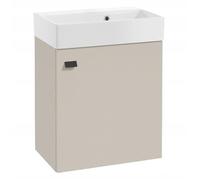 DomoDomo - Armario para debajo del lavabo de 60 cm de ancho para colgar - Armario de baño de cachemira mate - Armario de baño con lavabo - Puerta de cierre suave, mango negro, diseño moderno