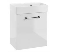 DomoDomo - Armario para debajo del lavabo de 60 cm de ancho para colgar - Mueble bajo baño blanco brillante - con lavabo - Cierre suave, diseño moderno