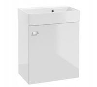 DomoDomo - Armario para debajo del lavabo de 60 cm de ancho para colgar - Mueble bajo baño blanco brillante - Con lavabo, puerta de cierre suave - Mueble de baño para baño pequeño, mango cromado