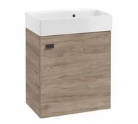 DomoDomo - Armario para debajo del lavabo de 60 cm de ancho para colgar - Mueble bajo baño Roble Rockford - Mueble bajo baño con lavabo - Cierre suave, mango negro