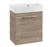 DomoDomo - Armario para debajo del lavabo de 60 cm de ancho para colgar - Mueble bajo baño Roble Rockford - Mueble bajo baño con lavabo - Puerta de cierre suave con mango cromado