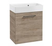 DomoDomo - Armario para debajo del lavabo de 60 cm de ancho para colgar - Mueble bajo baño Roble Rockford - Mueble bajo baño con lavabo - Cierre suave, mango negro