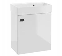 DomoDomo - Armario para debajo del lavabo de 60 cm de ancho para colgar - Mueble de baño con lavabo - Mueble de baño para baños pequeños - Blanco de alto brillo, cierre suave