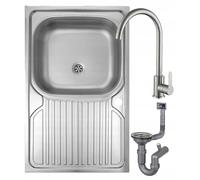 DomoDomo Fregadero de 1 cámara, fregadero de acero 80 x 50 cm + orificio para grifo de lavabo + sifón