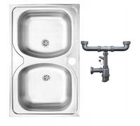DomoDomo - Fregadero de 2 plazas con escurridor - Fregadero 80x50 cm - Fregadero de cocina con sifón en el set - Fregadero con desagüe de 2 pulgadas - Fregadero de acero inoxidable para cocina - Juego