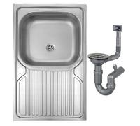DomoDomo - Fregadero de acero inoxidable 80x50 cm con escurridor - fregadero de cocina sobreencimera de 1 cubeta con sifón, encastrable DomoDomo Apollo, acabado lino