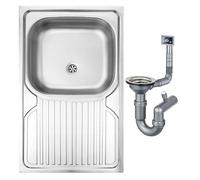 DomoDomo Apollo LEN DEKOR - Fregadero de 1 cámara, de acero inoxidable con estructura de lino, 80 x 50 cm, incluye sifón