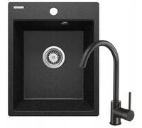 DomoDomo Fregadero de granito Corio de 1 cámara, grafito mate, incluye grifo de cocina (negro), 50 x 40 cm