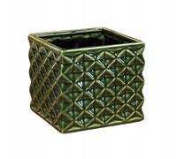 DomoDomo - Funda cuadrada de cerámica verde de 14 cm para flores, 1 unidad.