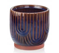 DomoDomo - Funda redonda de cerámica vintage de 14 cm, color azul oscuro y marrón, 1 unidad.